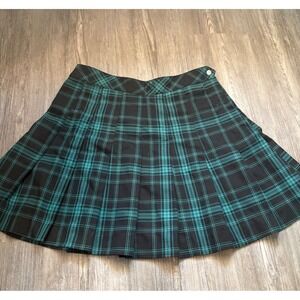 H&M Divided Plaid Pleated Mini Skirt Black Teal‎ Size 6